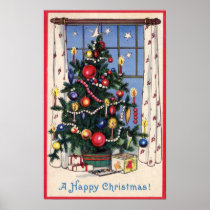 A Vintage Happy Christmas Poster Print