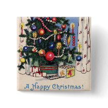 A Vintage  Happy Christmas Tree Button