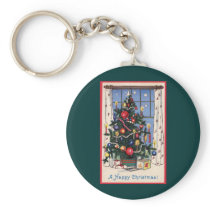 A Vintage  Happy Christmas Tree Keychains