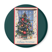 A Vintage  Happy Christmas Tree Refrigerator Magnets