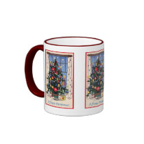 A Vintage  Happy Christmas Tree Coffee Mugs