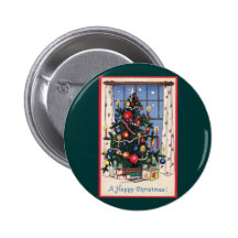 A Vintage  Happy Christmas Tree Pinback Buttons