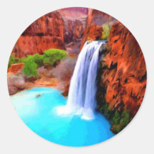 A Waterfall Round Stickers