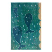 A Whale of a Tale Painting/ Collage in Blue Stationery Paper