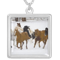 A winter scenic of running horses on The Custom Necklace