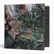 A Woman Reading near a Goldfish Tank 3 Ring Binder