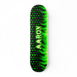 Aaron skateboard green fire and flames design.