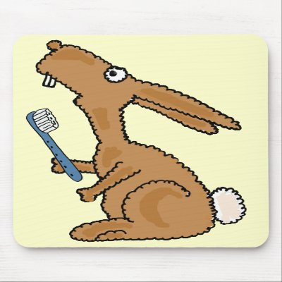 AB- Funny Bunny Rabbit with a Toothbrush Mousepad by inspirationrocks