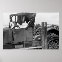 Abandoned Antique Car, 1930s Poster