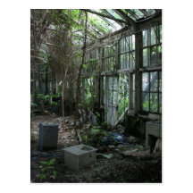 Abandoned greenhouse post card