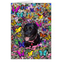 Abby in Butterflies Card - Black Labrador