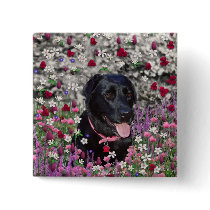 Abby in Flowers – Black Lab in Flowers Pinback Button