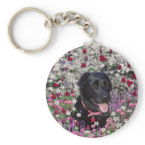 Abby in Flowers – Black Lab in Flowers Key Chains