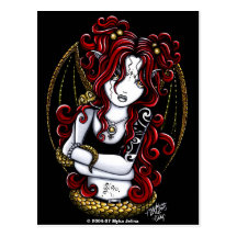 "Abby" Red Tattooed Faery Postcards