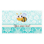 Abeille mignonne ; Motif turquoise de damassé cartes professionnelles