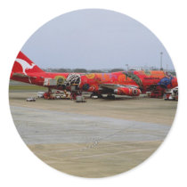 Aboriginal art, Quantas 747, Kingsford Smith Airpo Round Sticker