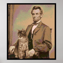 Abraham Lincoln et son chat "Dixie " Affiche