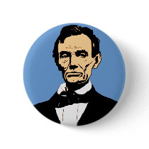 Abraham Lincoln Illustration on Blue Pinback Button
