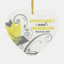 Abraxas Abstract Floral Wedding Photo yellow Christmas Tree Ornaments