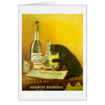 Absinthe Bourgeois and Cat Vintage Poster Art Card