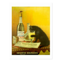 Absinthe Bourgeois and Cat Vintage Poster Art Post Card