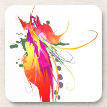 Abstract Bird of Paradise Paint Splatters Beverage Coasters