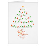 Abstract Christmas tree with red and green birds Greeting Cards