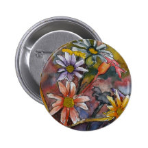 abstract daisy flowers watercolor painting art pinback button
