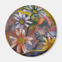 abstract daisy flowers watercolor painting art magnets