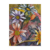 abstract daisy flowers watercolor painting art postcard