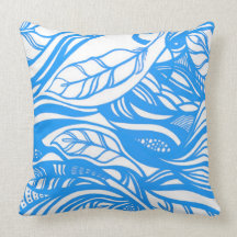 Abstract feather design (blue) throw pillow