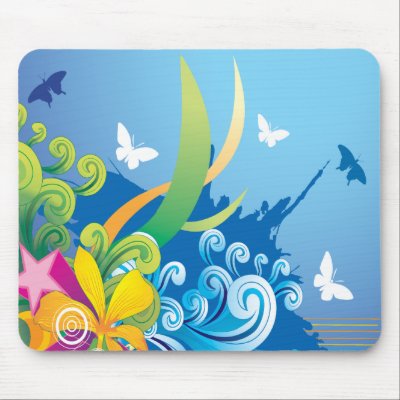 Abstract Floral Butterfly Mousepad by stationeryshop