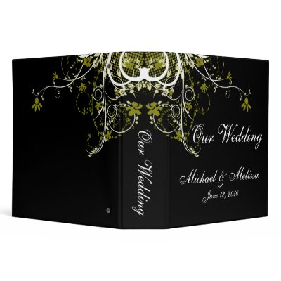 Abstract Floral Gold, Black & White Wedding Binder by stationeryshop
