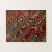Abstract Floral Red and Brown with Grunge Stripes Puzzle