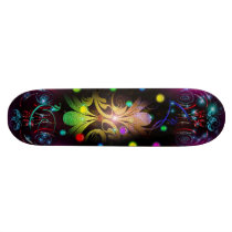 Abstract Glowing Balls Leaves Swirls Skateboard