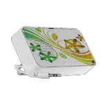 Abstract Green and Orange Flowers on White Travelling Speaker