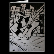 ABSTRACT GUITARIST BLACK WHITE cards