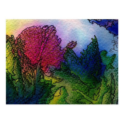 Abstract Landscape in Watercolors - Foggy Sunrise Postcard