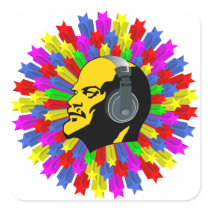 Abstract Lenin Head in Star Circle Stickers