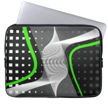 Abstract Mesh Pattern in Black & White with Green Laptop Sleeve