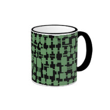 Abstract Network - Army Green on Black Coffee Mugs