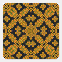 Abstract Pattern Orange black Square Stickers
