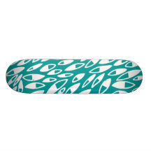 Abstract Petals - White on Aqua Skate Boards