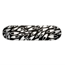 Abstract Petals - White on Black Skateboard
