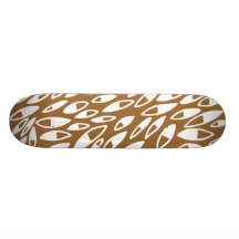Abstract Petals - White on Brown Skate Board Deck