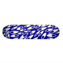 Abstract Petals - White on Dk Blue Skate Decks