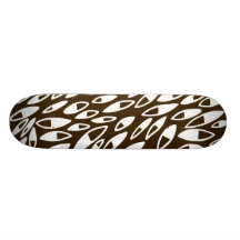 Abstract Petals - White on Dk Brown Skateboard
