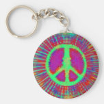 Abstract Psychedelic Tie-Dye Peace Sign Key Chain