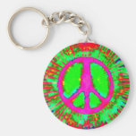 Abstract Psychedelic Tie-Dye Peace Sign Key Chains