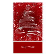 Abstract Red X'mas Tree & Swirls Mini Greeting Tag Business Card Templates